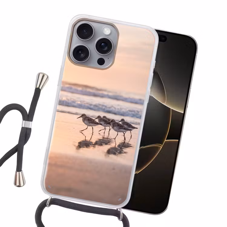 Zee - Vogels - Strand Hoesje iPhone 16 Pro Max met koord klein -sfeer1