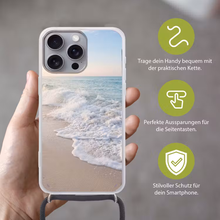 Zee - Golven - Strand - Natuur - Wit Hoesje iPhone 16 Pro Max met koord klein -sfeer2_DE