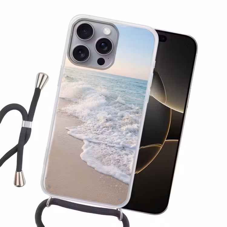 Zee - Golven - Strand - Natuur - Wit Hoesje iPhone 16 Pro Max met koord klein -sfeer1