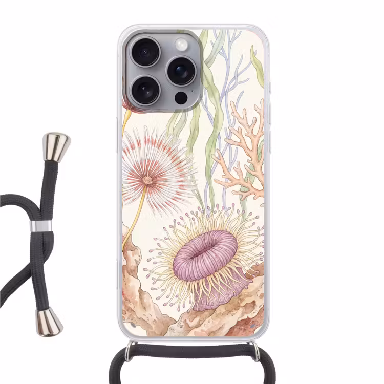 Zeeleven - Koraal - Onderwater - Illustratie - Kleurrijk Hoesje iPhone 16 Pro Max met koord klein -3d
