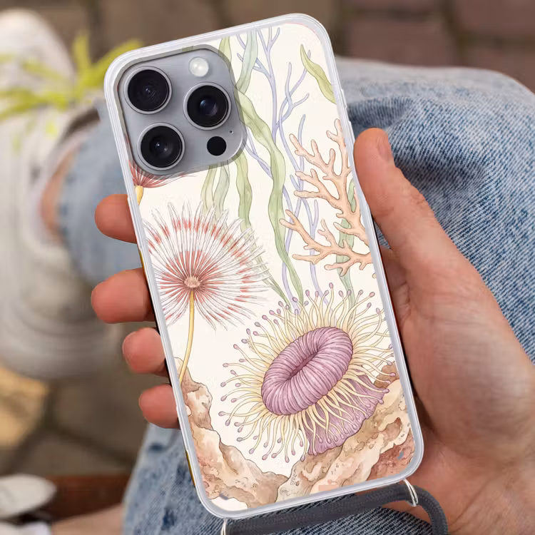 Zeeleven - Koraal - Onderwater - Illustratie - Kleurrijk Hoesje iPhone 16 Pro Max met koord klein -sfeer3