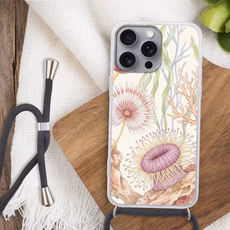 Zeeleven - Koraal - Onderwater - Illustratie - Kleurrijk Hoesje iPhone 16 Pro Max met koord klein -sfeer4