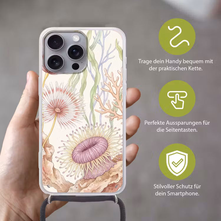 Zeeleven - Koraal - Onderwater - Illustratie - Kleurrijk Hoesje iPhone 16 Pro Max met koord klein -sfeer2_DE