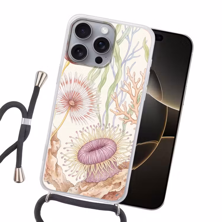 Zeeleven - Koraal - Onderwater - Illustratie - Kleurrijk Hoesje iPhone 16 Pro Max met koord klein -sfeer1
