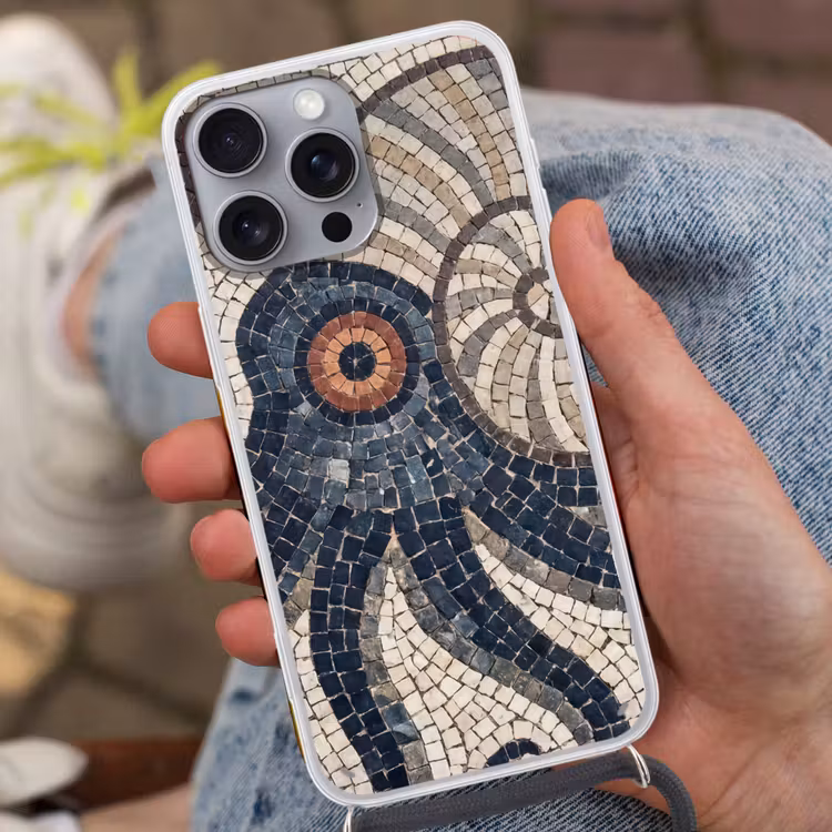 Zeeleven - Mozaïek - Kunst - Vintage - Beige Hoesje iPhone 16 Pro Max met koord klein -sfeer3