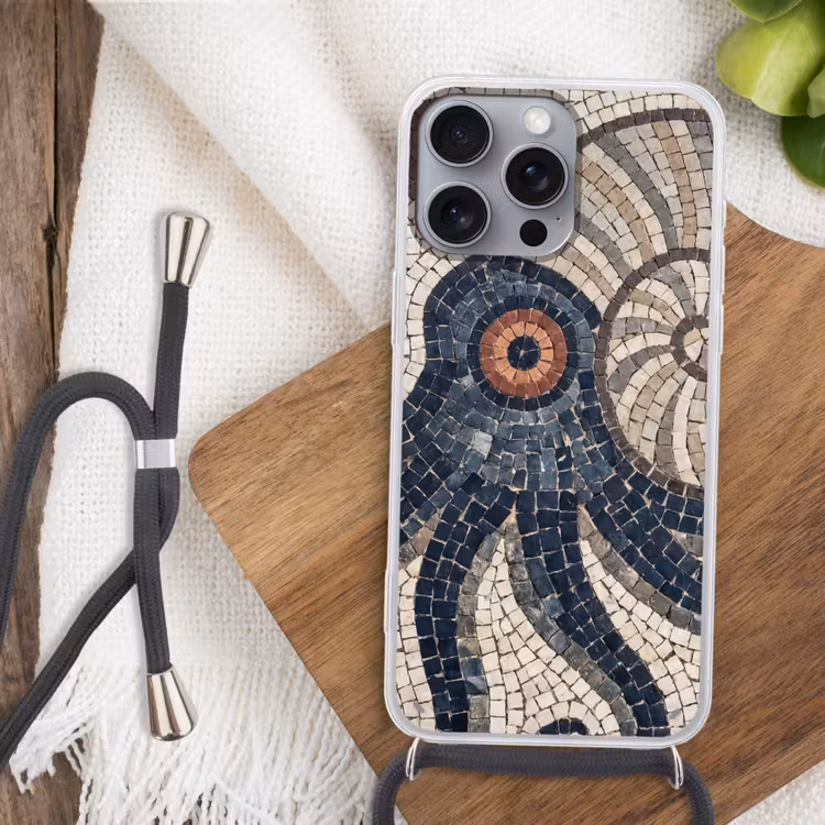 Zeeleven - Mozaïek - Kunst - Vintage - Beige Hoesje iPhone 16 Pro Max met koord klein -sfeer4
