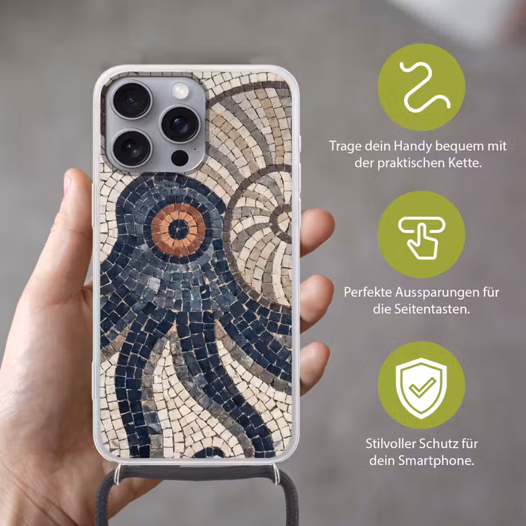 Zeeleven - Mozaïek - Kunst - Vintage - Beige Hoesje iPhone 16 Pro Max met koord klein -sfeer2_DE