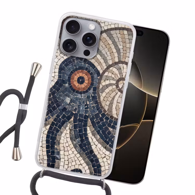 Zeeleven - Mozaïek - Kunst - Vintage - Beige Hoesje iPhone 16 Pro Max met koord klein -sfeer1