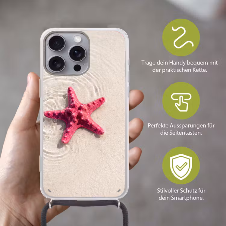 Zeeleven - Zeester - Strand - Roze - Water Hoesje iPhone 16 Pro Max met koord klein -sfeer2_DE