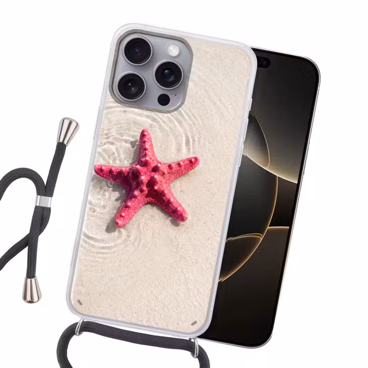 Zeeleven - Zeester - Strand - Roze - Water Hoesje iPhone 16 Pro Max met koord klein -sfeer1