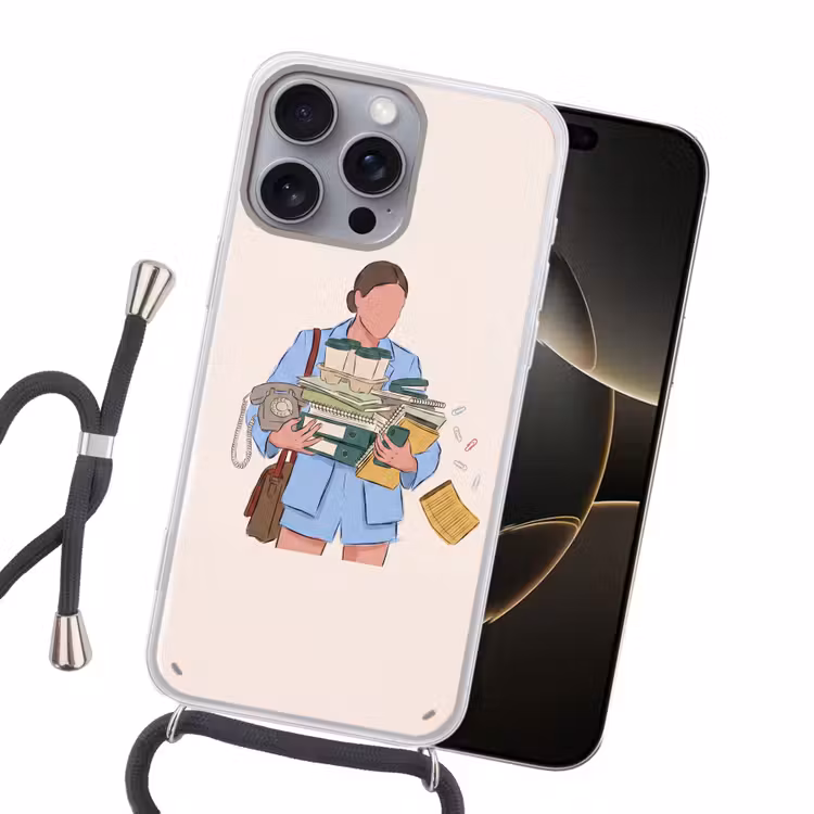 Mens - Kantoorartikelen - Werk - Modern Hoesje iPhone 16 Pro Max met koord klein -sfeer1