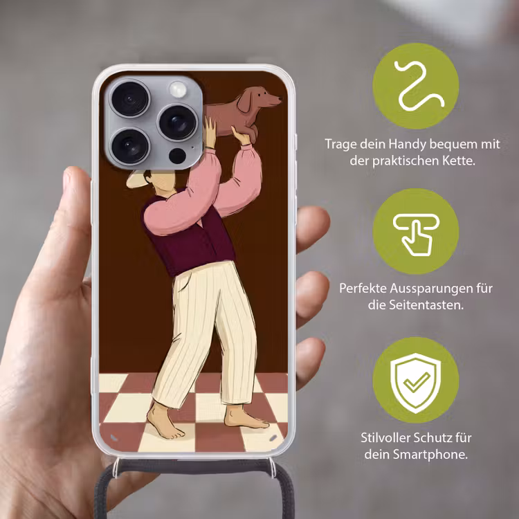 Mens - Hond - Dieren - Abstract - Roze Hoesje iPhone 16 Pro Max met koord klein -sfeer2_DE