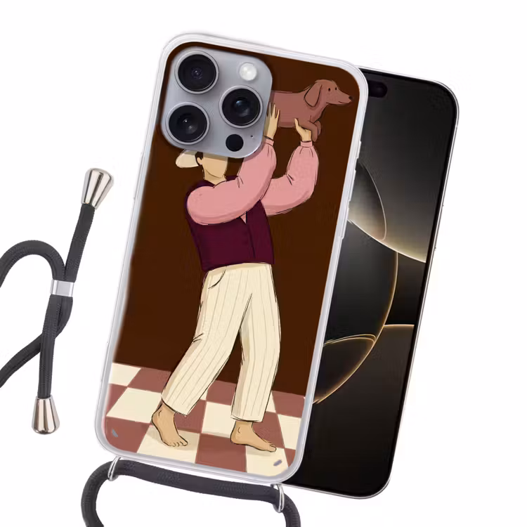 Mens - Hond - Dieren - Abstract - Roze Hoesje iPhone 16 Pro Max met koord klein -sfeer1