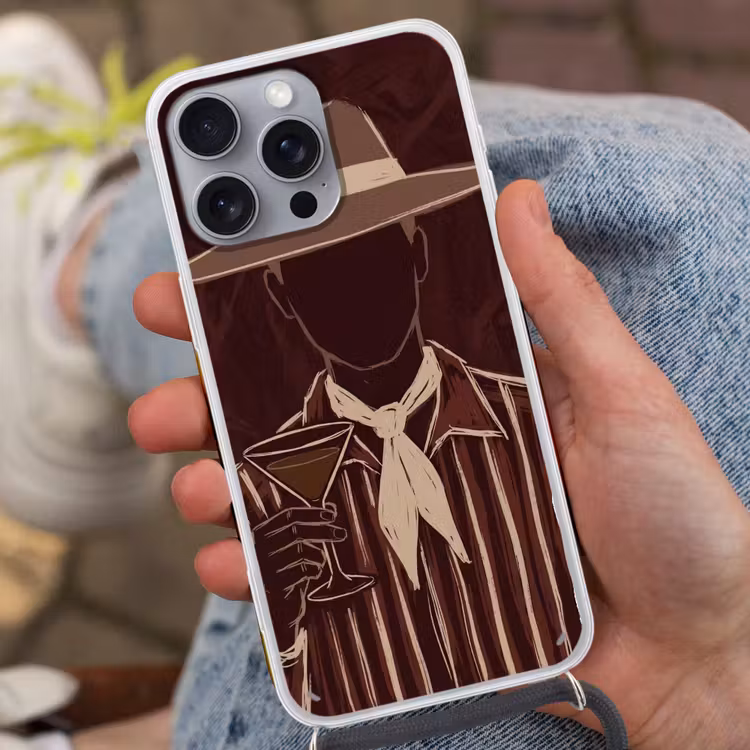 Mens - Hoed - Cocktail - Abstract - Bruin Hoesje iPhone 16 Pro Max met koord klein -sfeer3