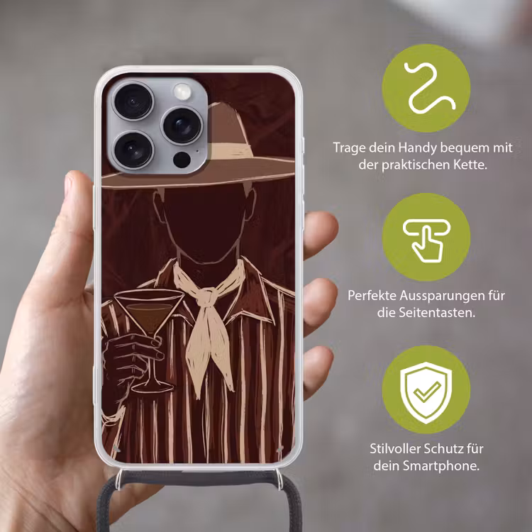 Mens - Hoed - Cocktail - Abstract - Bruin Hoesje iPhone 16 Pro Max met koord klein -sfeer2_DE