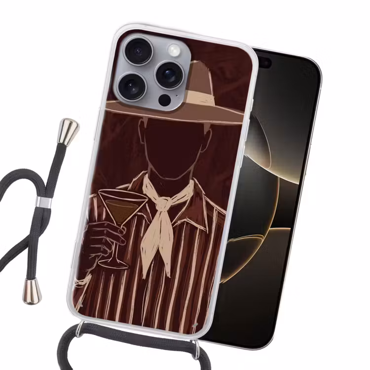 Mens - Hoed - Cocktail - Abstract - Bruin Hoesje iPhone 16 Pro Max met koord klein -sfeer1