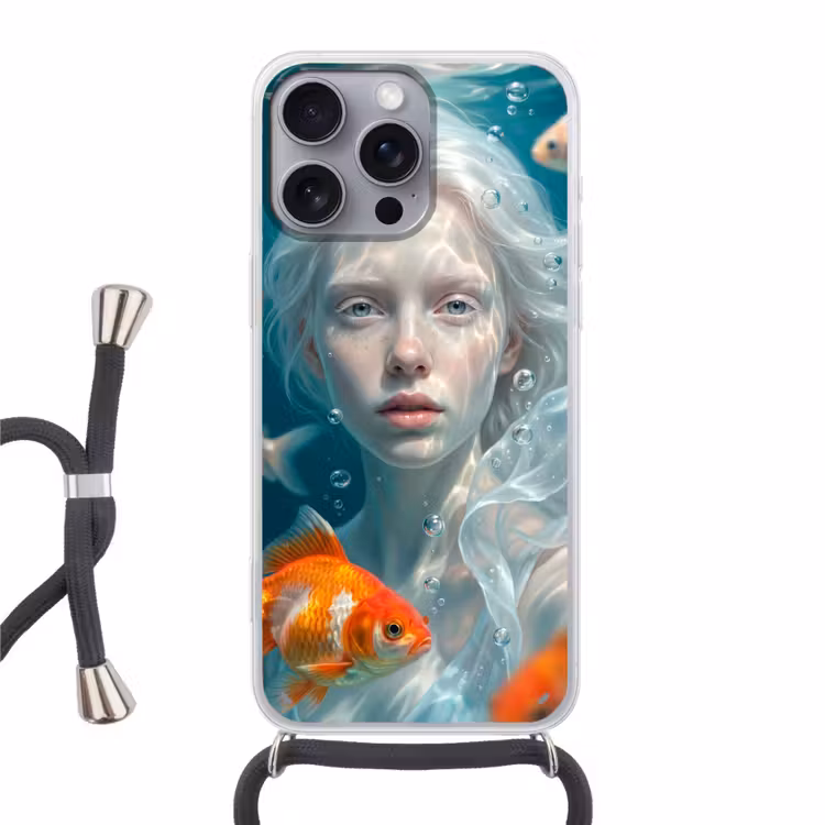 Mens - Onderwater - Vis - Modern - Blauw Hoesje iPhone 16 Pro Max met koord klein -3d