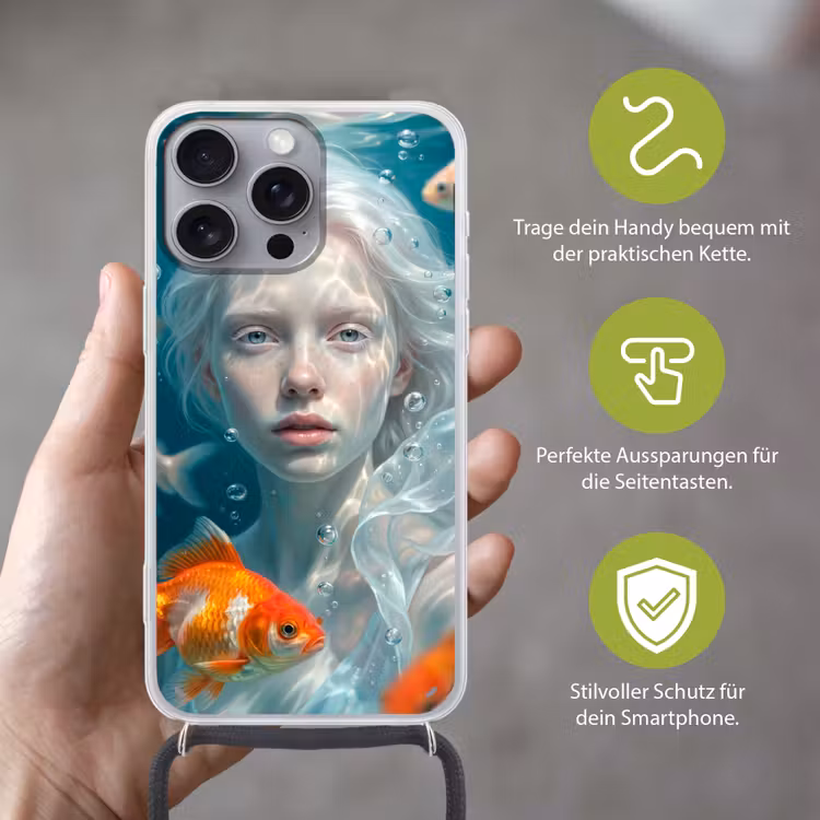 Mens - Onderwater - Vis - Modern - Blauw Hoesje iPhone 16 Pro Max met koord klein -sfeer2_DE