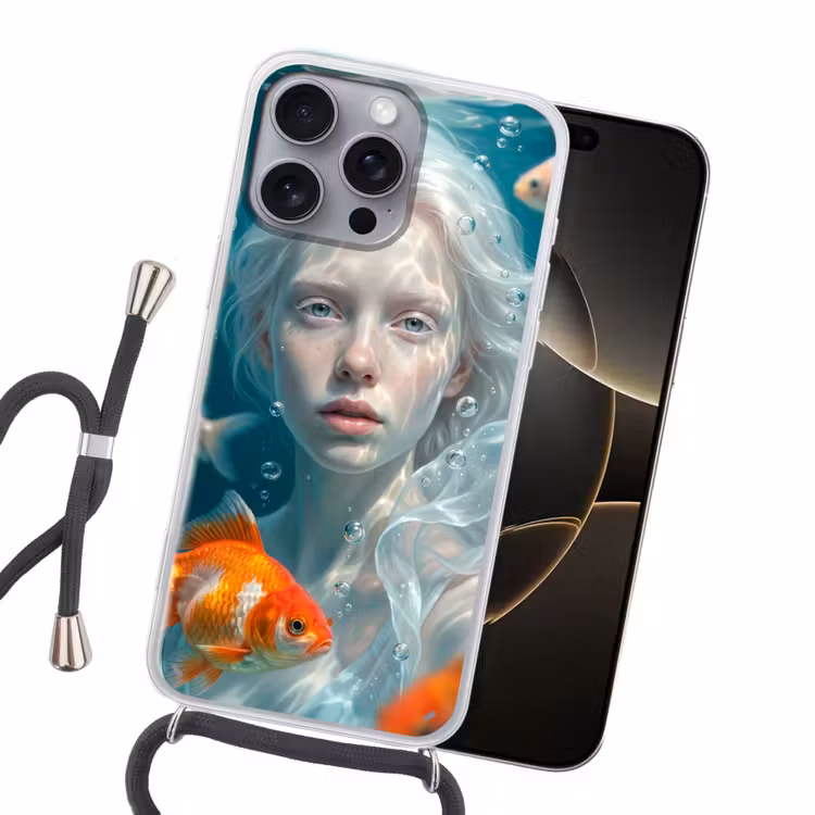 Mens - Onderwater - Vis - Modern - Blauw Hoesje iPhone 16 Pro Max met koord klein -sfeer1