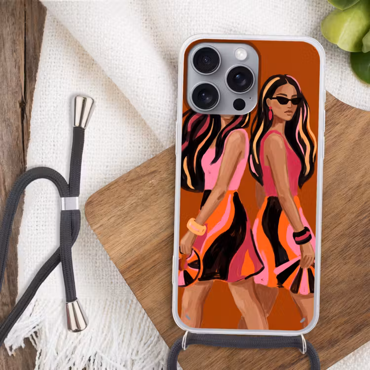 Mensen - Duo - Mode - Illustratie - Kleurrijk Hoesje iPhone 16 Pro Max met koord klein -sfeer4