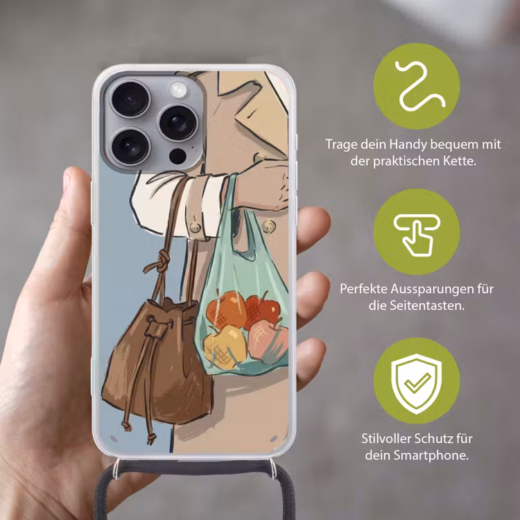 Mensen - Boodschappen - Stadsleven - Modern - Kleurrijk Hoesje iPhone 16 Pro Max met koord klein -sfeer2_DE