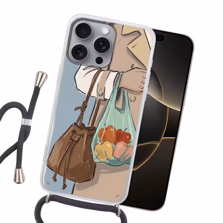 Mensen - Boodschappen - Stadsleven - Modern - Kleurrijk Hoesje iPhone 16 Pro Max met koord klein -sfeer1