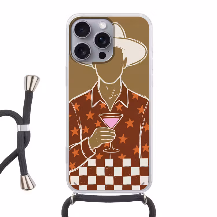 Mensen - Hoed - Cocktail - Abstract - Modern Hoesje iPhone 16 Pro Max met koord klein -3d