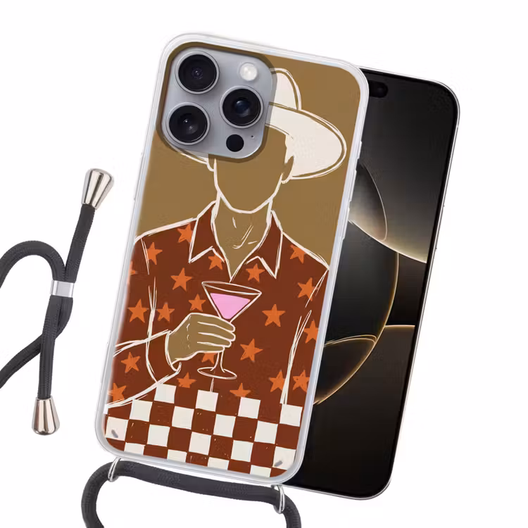 Mensen - Hoed - Cocktail - Abstract - Modern Hoesje iPhone 16 Pro Max met koord klein -sfeer1