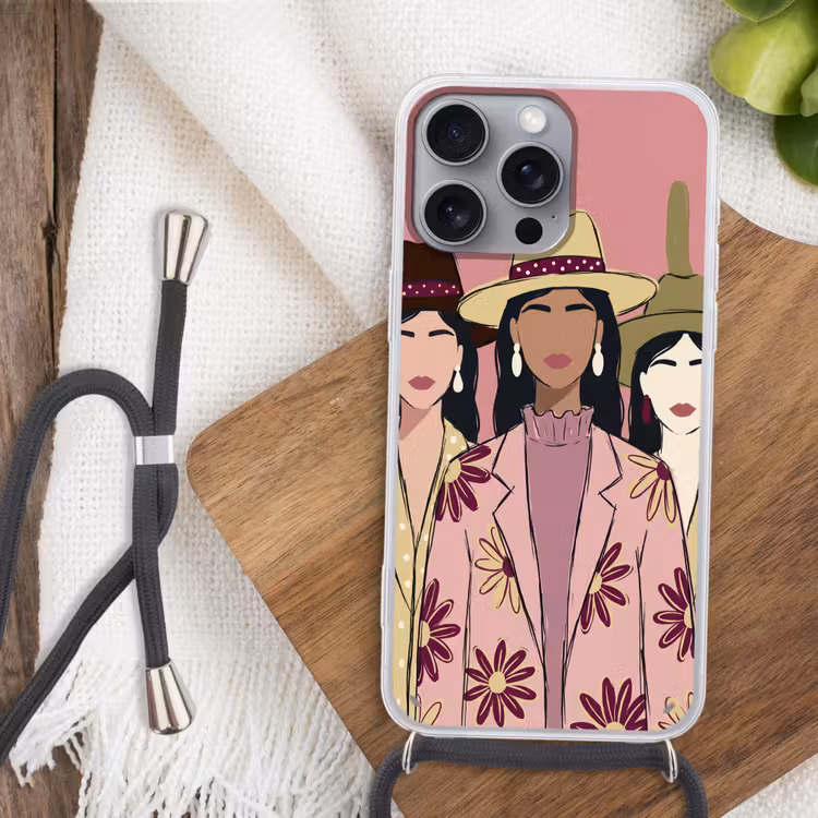 Mensen - Hoeden - Abstract - Roze - Portret Hoesje iPhone 16 Pro Max met koord klein -sfeer4