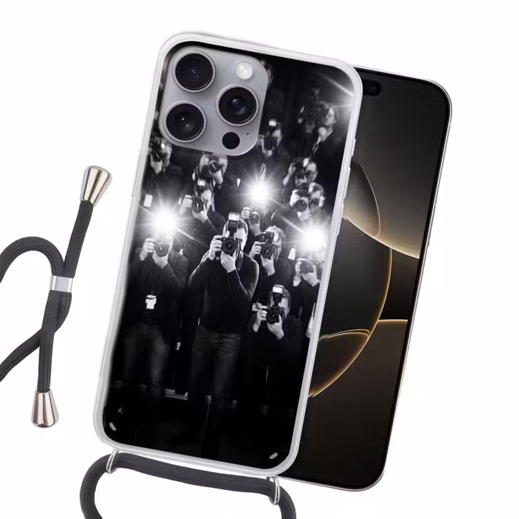 Mensen - Camera - Flitslicht - Zwart-wit - Media Hoesje iPhone 16 Pro Max met koord klein -sfeer1