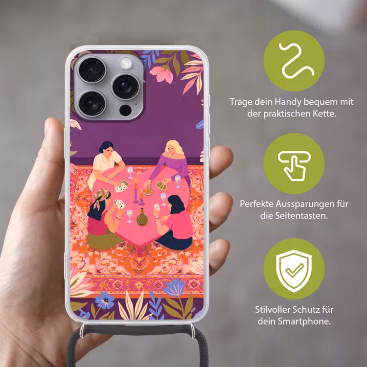 Mensen - Kaartspel - Interieur - Modern - Kleurrijk Hoesje iPhone 16 Pro Max met koord klein -sfeer2_DE