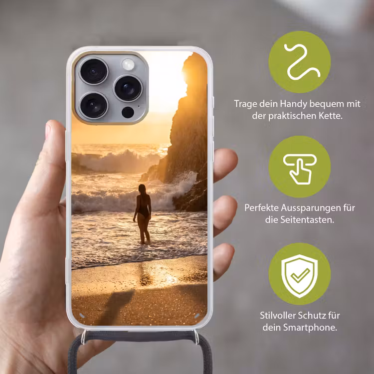 Mensen - Oceaan - Zonsondergang - Kust - Goud Hoesje iPhone 16 Pro Max met koord klein -sfeer2_DE