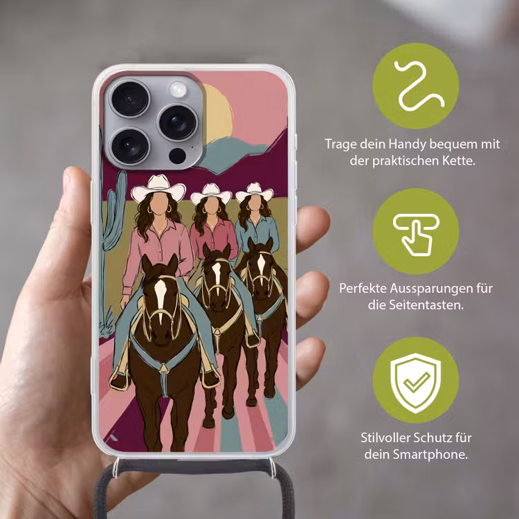 Mensen - Paard - Woestijn - Abstract - Roze Hoesje iPhone 16 Pro Max met koord klein -sfeer2_DE