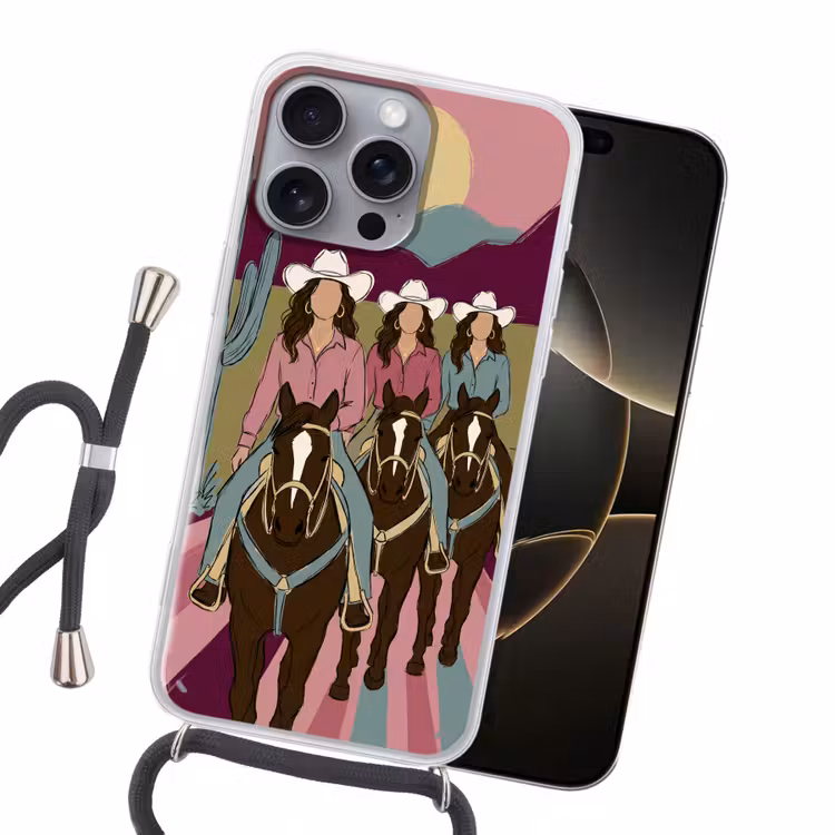 Mensen - Paard - Woestijn - Abstract - Roze Hoesje iPhone 16 Pro Max met koord klein -sfeer1