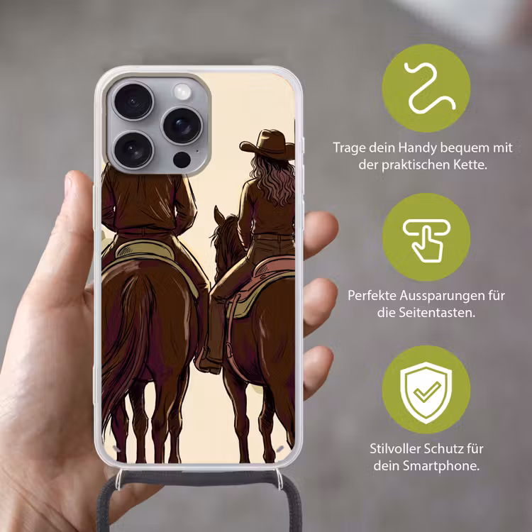 Mensen - Ruiters - Western - Illustratie - Bruin Hoesje iPhone 16 Pro Max met koord klein -sfeer2_DE
