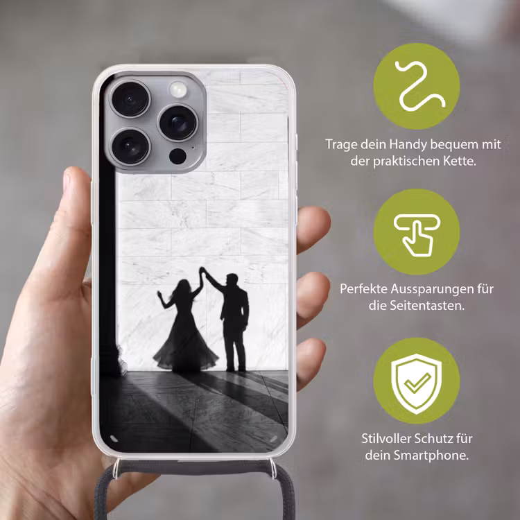 Mensen - Schaduw - Dans - Zwart-wit - Liefde Hoesje iPhone 16 Pro Max met koord klein -sfeer2_DE