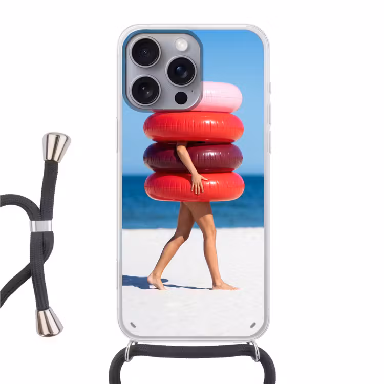 Mensen - Strand - Zomer - Recreatie - Kleurrijk Hoesje iPhone 16 Pro Max met koord klein -3d