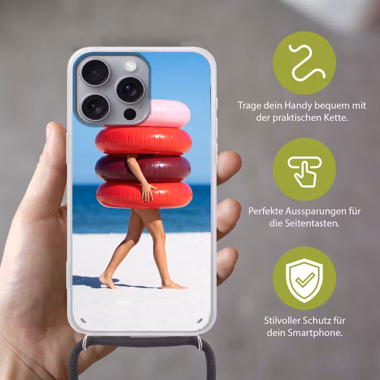 Mensen - Strand - Zomer - Recreatie - Kleurrijk Hoesje iPhone 16 Pro Max met koord klein -sfeer2_DE