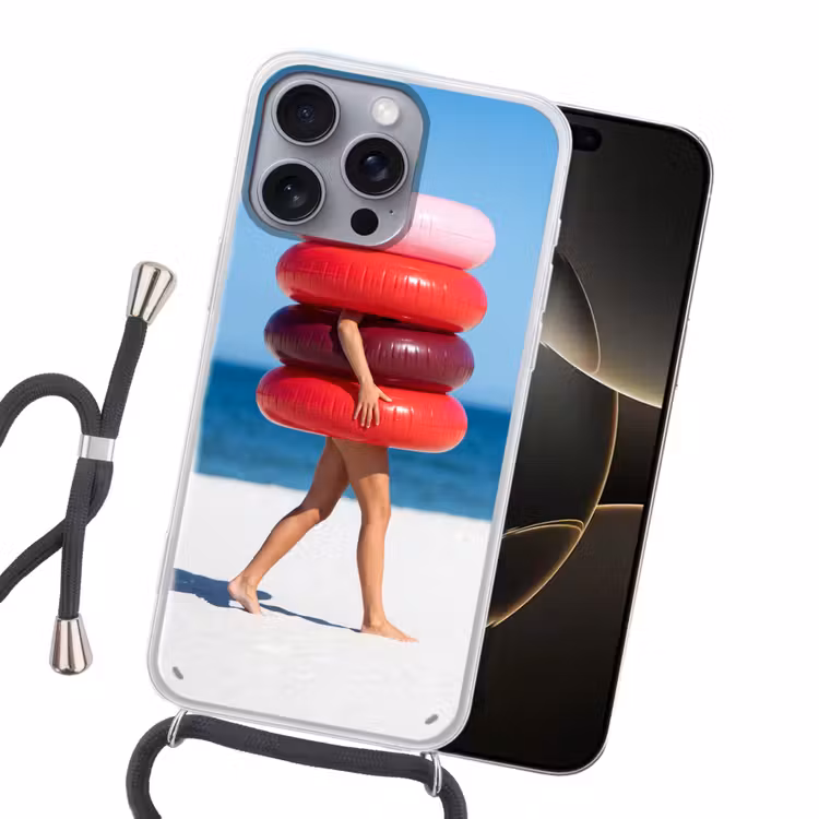 Mensen - Strand - Zomer - Recreatie - Kleurrijk Hoesje iPhone 16 Pro Max met koord klein -sfeer1