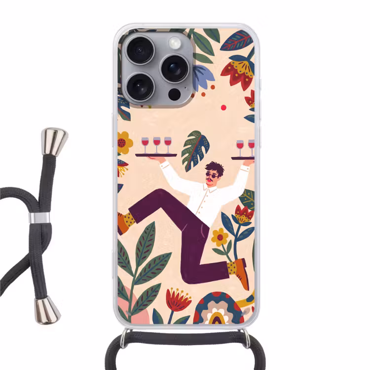 Mensen - Dienblad - Eten - Modern - Kleurrijk Hoesje iPhone 16 Pro Max met koord klein -3d