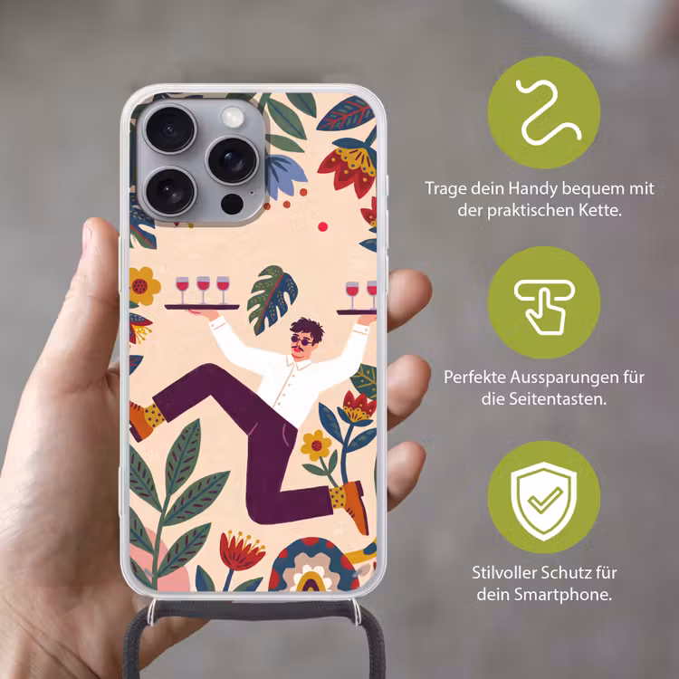 Mensen - Dienblad - Eten - Modern - Kleurrijk Hoesje iPhone 16 Pro Max met koord klein -sfeer2_DE