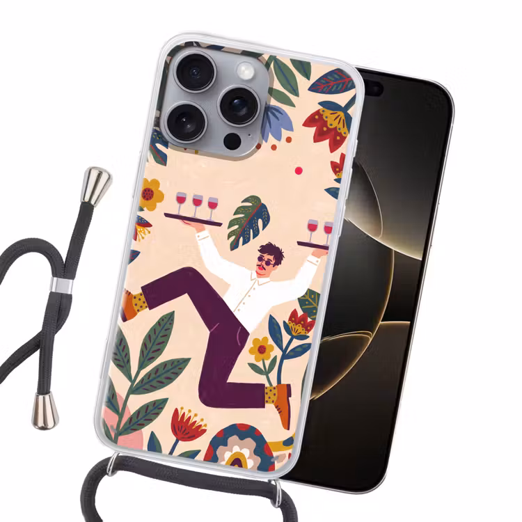 Mensen - Dienblad - Eten - Modern - Kleurrijk Hoesje iPhone 16 Pro Max met koord klein -sfeer1