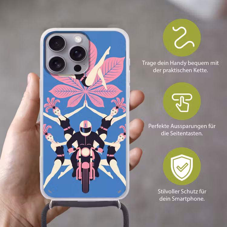 Mensen - Dans - Motor - Retro - Roze Hoesje iPhone 16 Pro Max met koord klein -sfeer2_DE