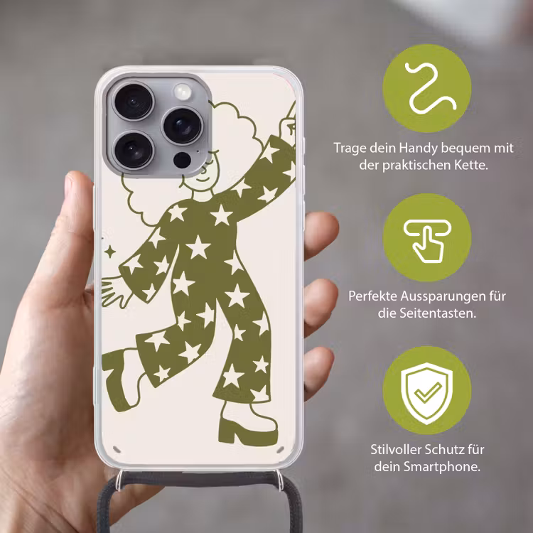 Mensen - Dansend - Feest - Vintage - Groen Hoesje iPhone 16 Pro Max met koord klein -sfeer2_DE