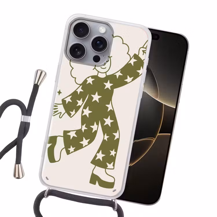 Mensen - Dansend - Feest - Vintage - Groen Hoesje iPhone 16 Pro Max met koord klein -sfeer1