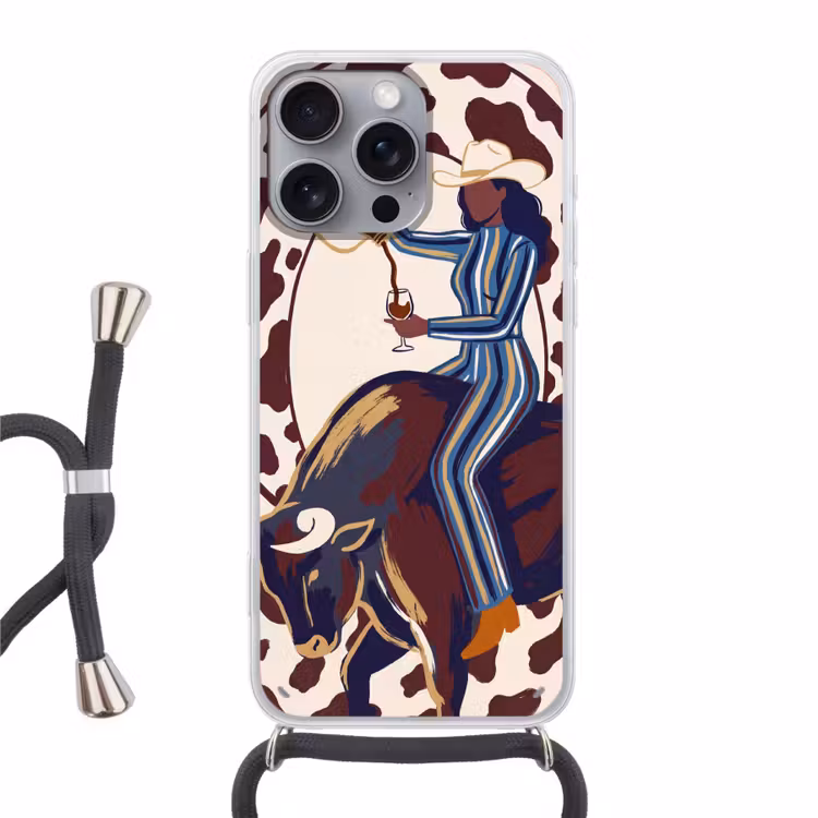 Mensen - Dieren - Cowboy - Abstract - Kleurrijk Hoesje iPhone 16 Pro Max met koord klein -3d