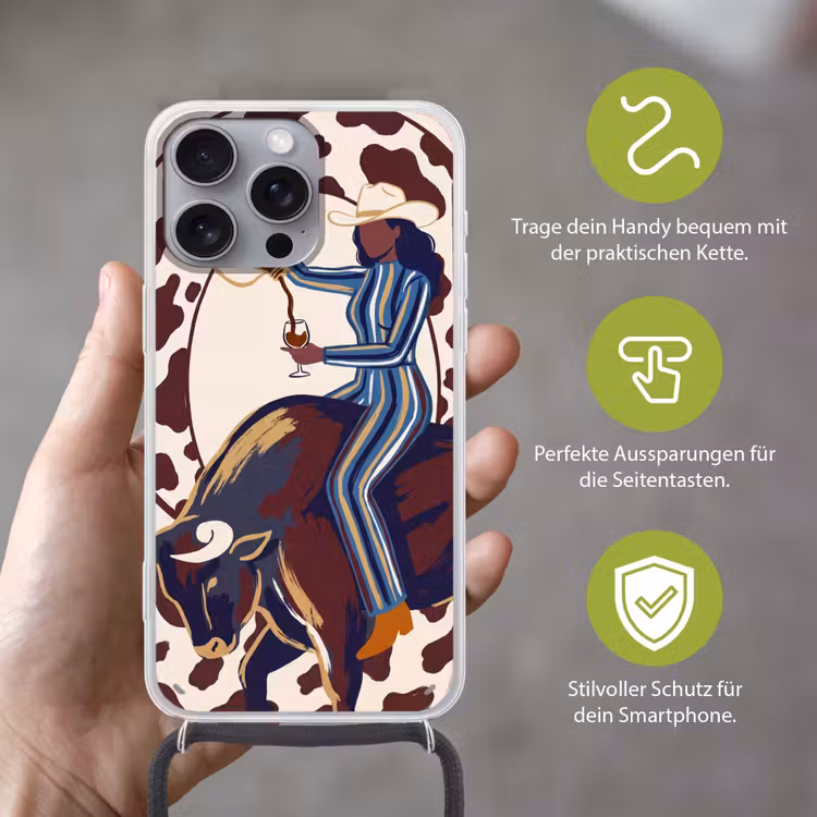 Mensen - Dieren - Cowboy - Abstract - Kleurrijk Hoesje iPhone 16 Pro Max met koord klein -sfeer2_DE