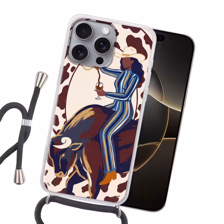 Mensen - Dieren - Cowboy - Abstract - Kleurrijk Hoesje iPhone 16 Pro Max met koord klein -sfeer1
