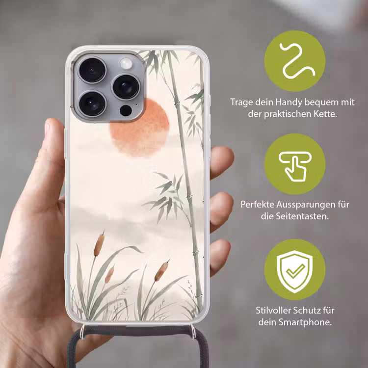 Minimalistisch - Bamboe - Groen Hoesje iPhone 16 Pro Max met koord klein -sfeer2_DE