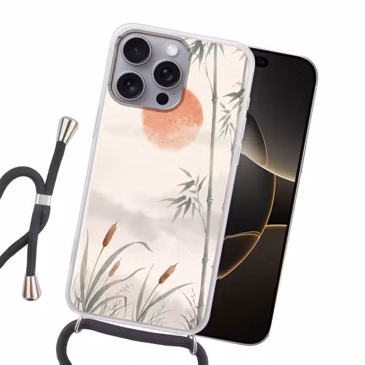 Minimalistisch - Bamboe - Groen Hoesje iPhone 16 Pro Max met koord klein -sfeer1